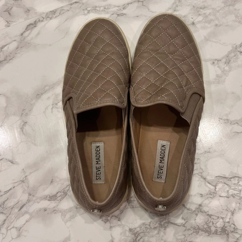 Steve Madden Women's Quilted Slip On Casual Sneakers Taupe
